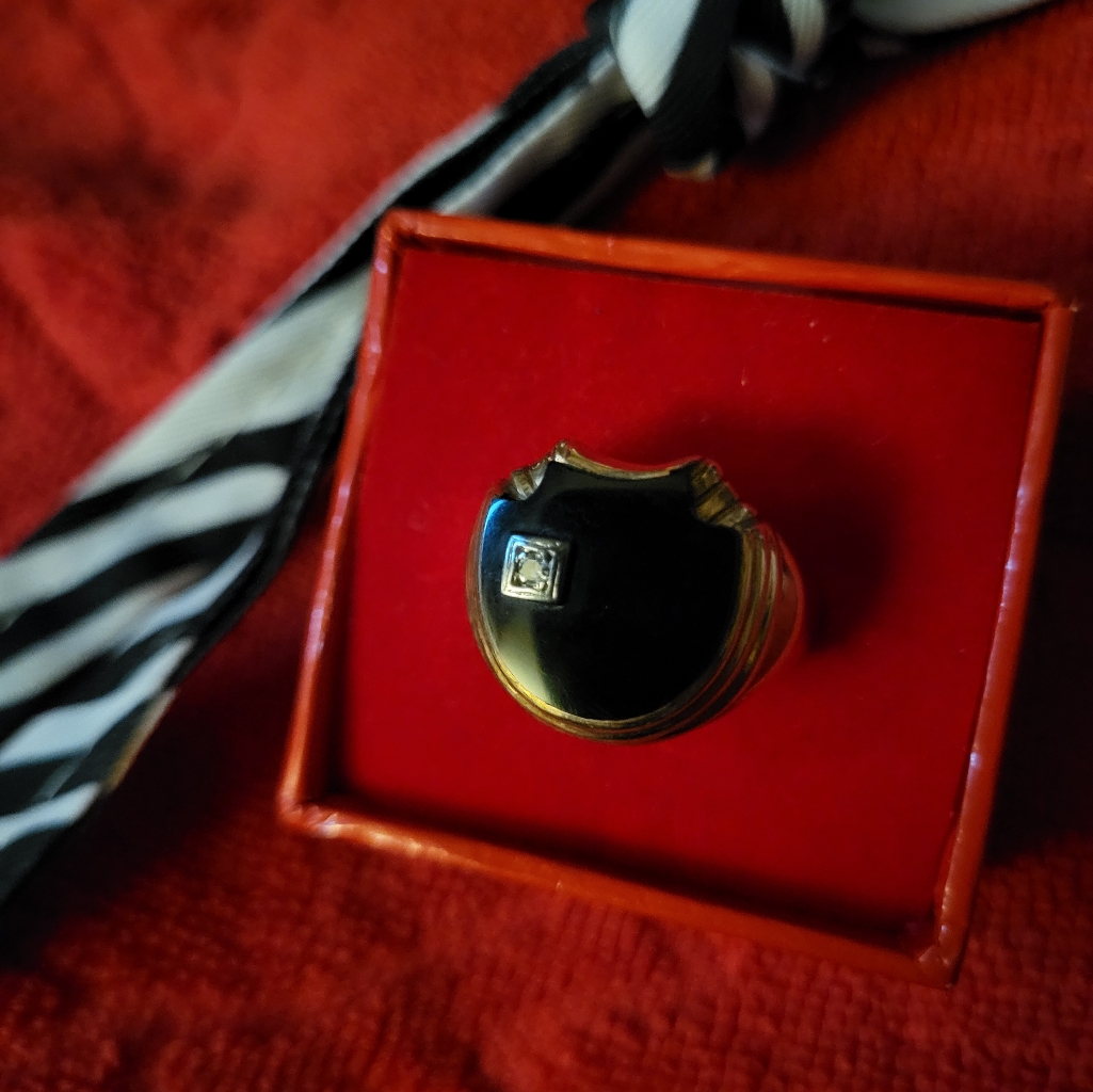 Mens 10k Gold Black Onyx Diamond Ring